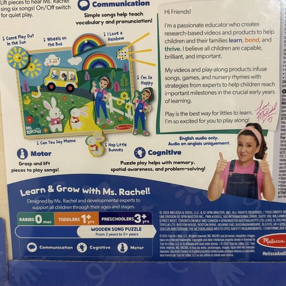 Melissa & Doug MS. RACHEL Wooden Song Puzzle Babies & Toddlers Toy NEW - Picture 6 of 7